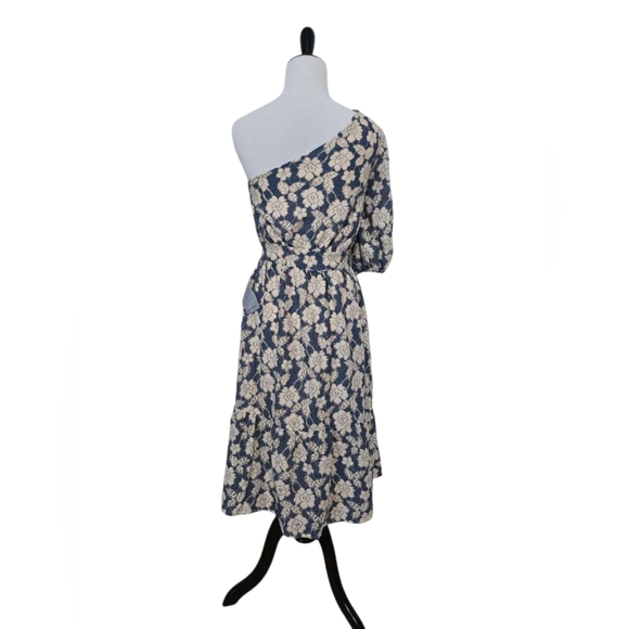 NSR Nordstrom Blue Navy Cream Floral One Shoulder Lace Midi Dress Size XS - Picture 3 of 5